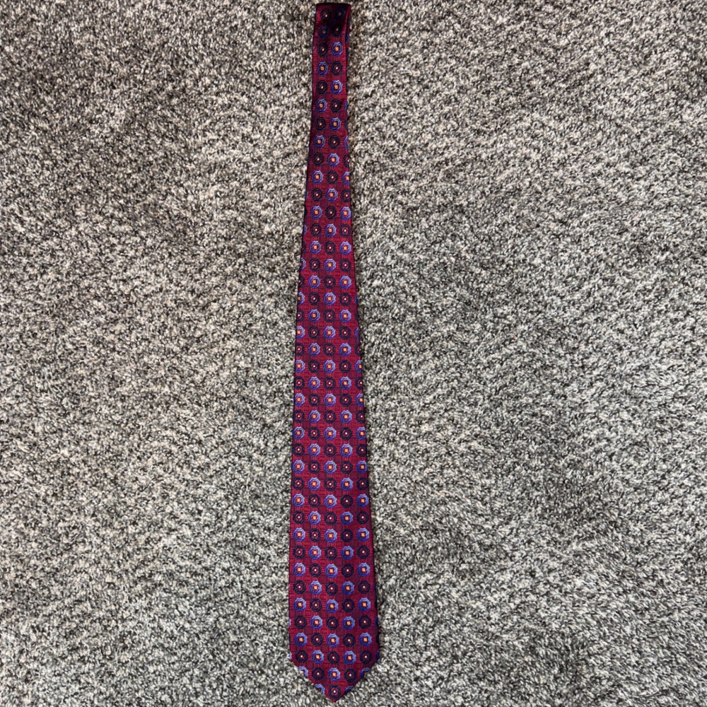 Robert Talbott Best of Class Silk Tie Burgundy Blue Medallion Geometric